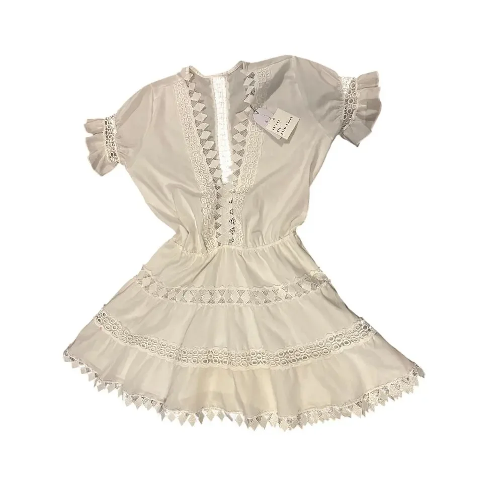 Peixoto Ora White Lace-Trim Mini Dress - Picture 1 of 7